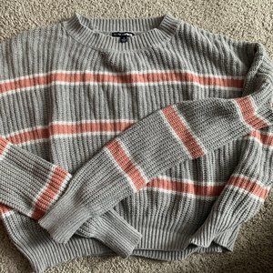 pink grey striped crop sweater